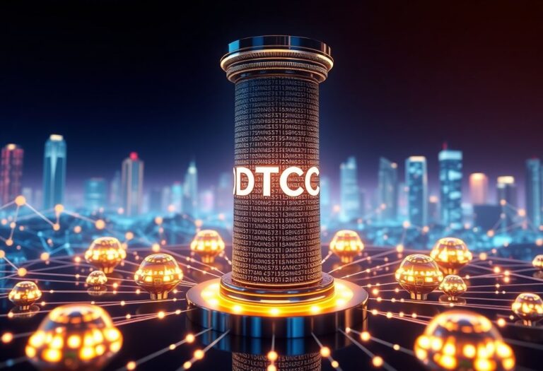 Editorial illustration for: DTCC Tokenization Breakthrough: 30+ Wall Street Giants Go On-Chain