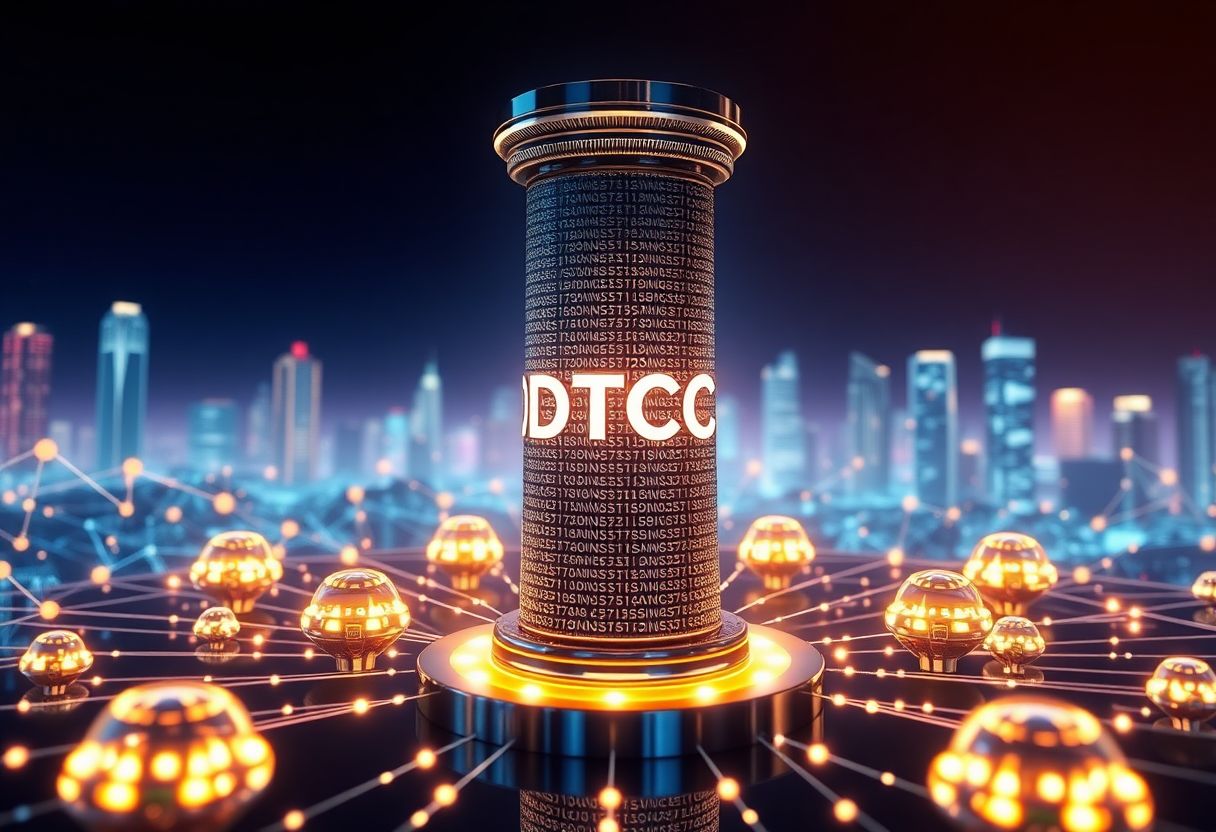 Editorial illustration for: DTCC Tokenization Breakthrough: 30+ Wall Street Giants Go On-Chain