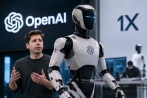 OpenAI's humanoid robot prototype displayed during a technology demonstration or product showcase event