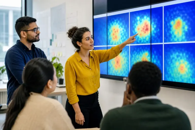 Researchers sketch model diagrams and training charts on a whiteboard illustrating Prompts Earlier learning in looped and depth-grown AI