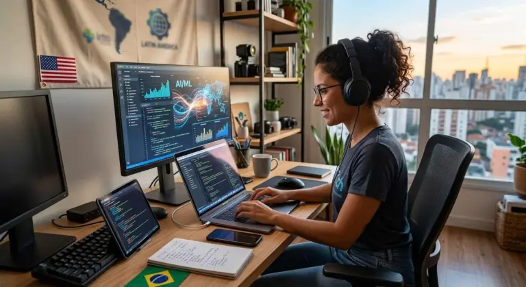 Illustration for Latin America’s Dollar-Earning Tech Workers Bet On AI Skills To Protect A 66% Pay Premium
