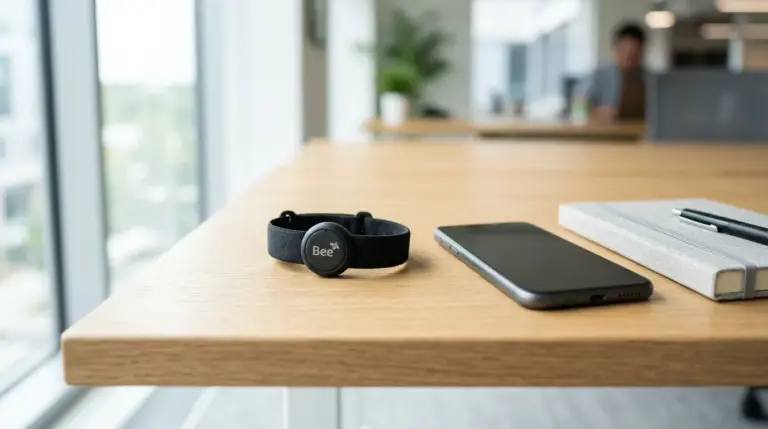 Amazon Bee wearable device clipped to a user's shirt collar to record and analyze daily conversations and activity