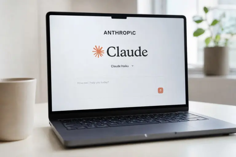 Anthropic Claude Haiku 5.5 model interface displayed on a laptop screen with performance and pricing details