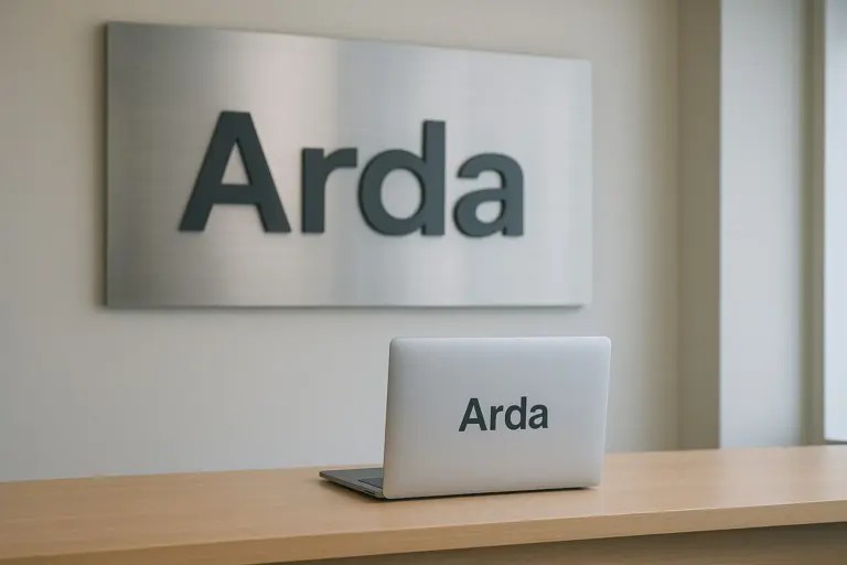 Bob McGrew standing beside a manufacturing robot prototype branded Arda in a factory testing workflow