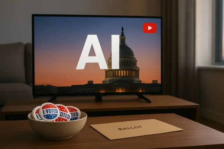 Illustration for Voters Face $137M Of AI-Made Midterm Ads As Republicans Go All In And Rules Lag Behind