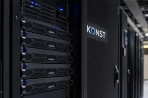 Engineers inspect high-density server racks at a KONST facility built to expand AI Data capacity across Asia
