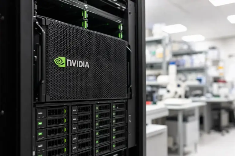 Nvidia headquarters sign at the company campus, where it pledged $1 billion for US science over Five Years
