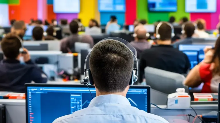 Researchers reviewing a help desk dashboard showing AI triage results and cost reduction figures for 47,837 tickets