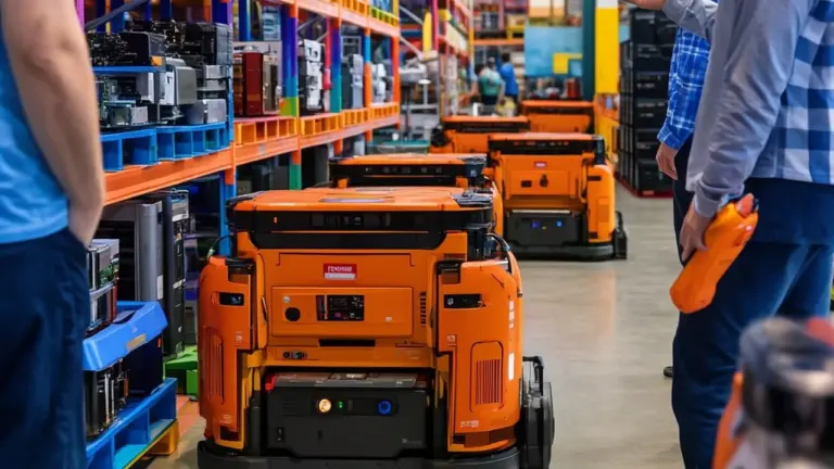 Engineers assemble a robotics safety sensor prototype on a factory line.