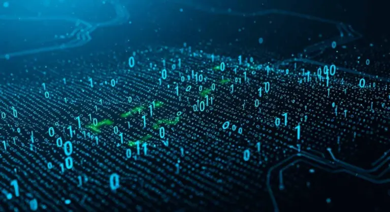 Streams of generated data on a screen, representing synthetic training data for AI agents